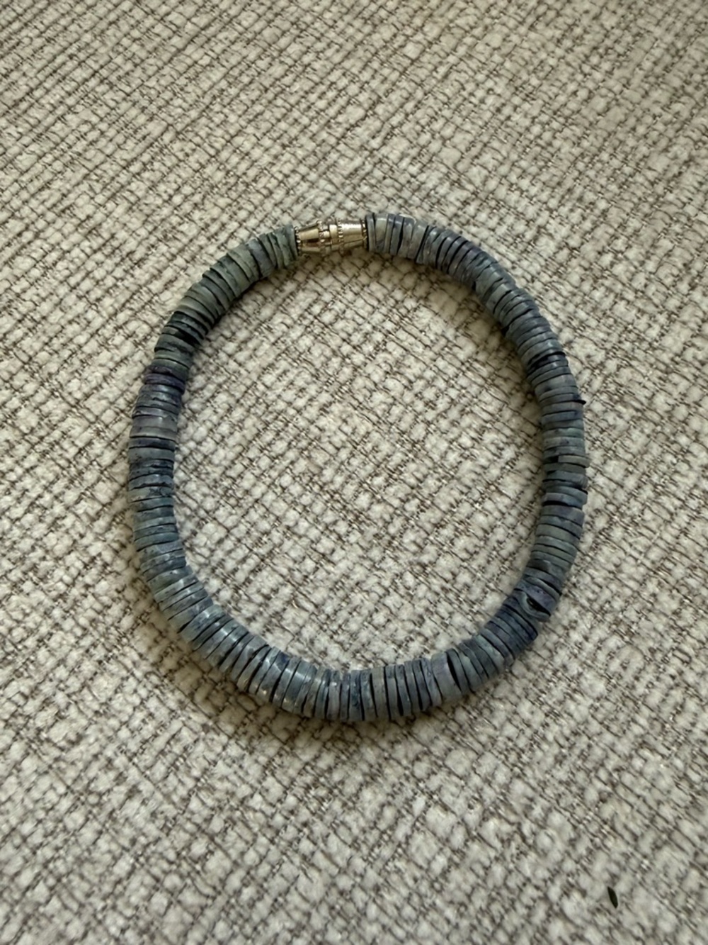 Blue Disk Bead Choker Bracelet with Silver Clasp